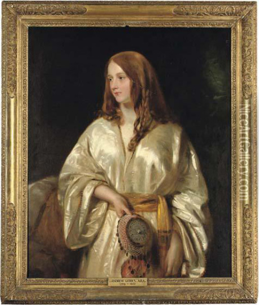 Portrait Of Flora Bellasis, Three-quarter-length, In Indian Parsi Dress Oil Painting - Andrew Geddes