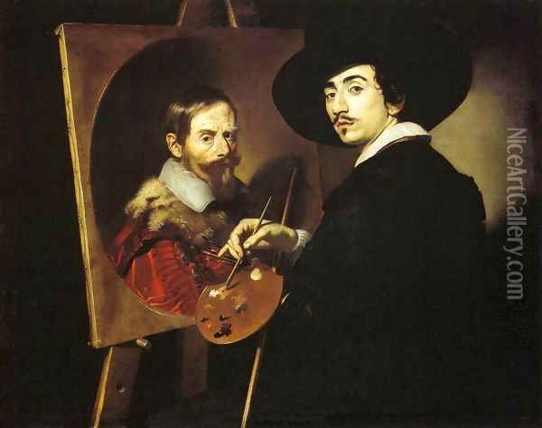 Self-Portrait with a Portrait on an Easel Oil Painting - Niccolo Renieri (see Regnier, Nicolas)