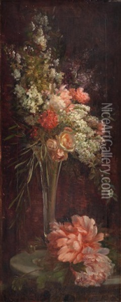 A Still Life Of Flowers In A Vase Oil Painting - Ricardo Marti Aguilo