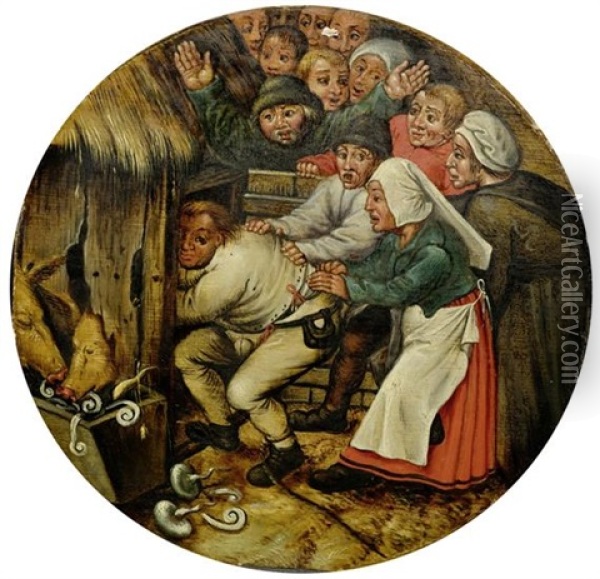 Der In Den Schweinestall Gestossene Oil Painting - Pieter Brueghel the Younger