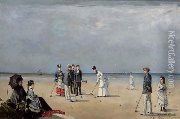 A Game of Croquet, 1872 Oil Painting - Louise Abbema