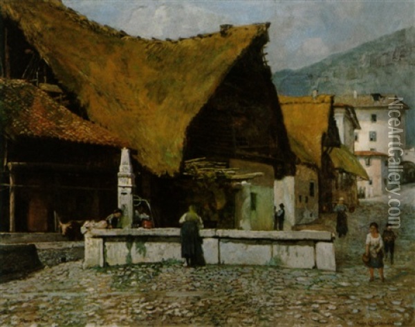 Am Dorfbrunnen Oil Painting - Hugo Charlemont