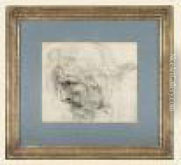 Tete D'homme Barbu De Profil [, Study Of A Bearded Man Seen In Profile, Black Chalk] Oil Painting - Jean-Baptiste Jos. Wicar