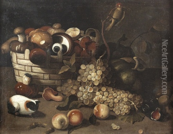 Stillleben Mit Obst, Gemuse Und Meerschweinchen Oil Painting - Jaques van de Kerckhove