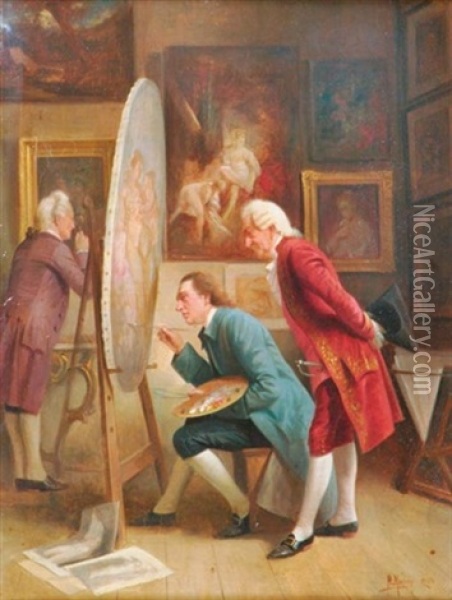 Inspecting The Commission Oil Painting - August Hermann Knoop