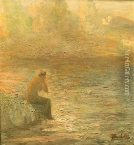Femme Assise Au Bord De L'eau Oil Painting - Joseph Garibaldi