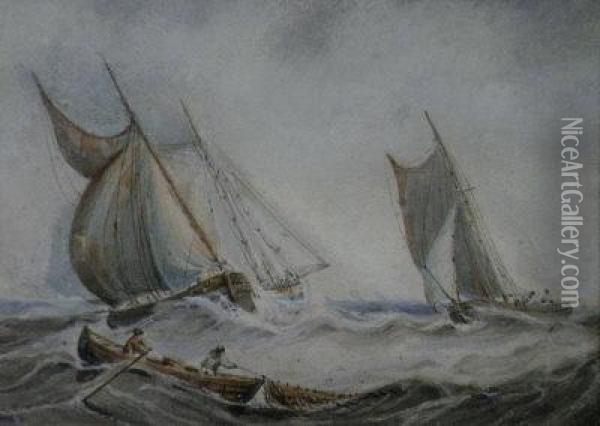 Fishing Boats In A Swell Oil Painting - Edwin Hayes