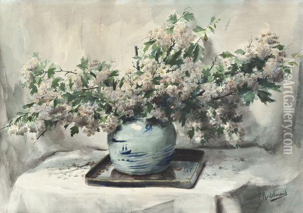 Nature Morte Au Vase De Chine Oil Painting - Frans Mortelmans