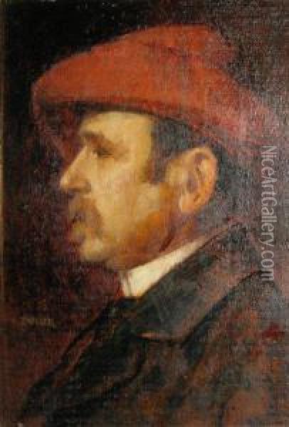 Profil D'homme Au Chapeau Rouge Oil Painting - Augustin Zwiller