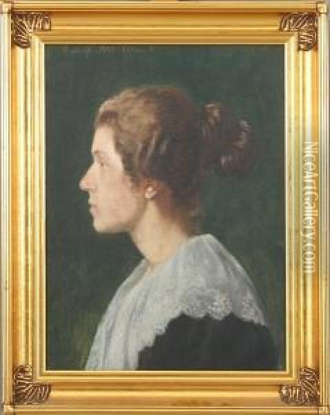 Portrait Of A Young Woman Oil Painting - Cilius Andersen