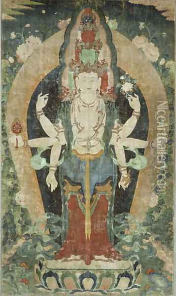 Eleven-Faced, Eight-Armed Avalokiteshvara Oil Painting - Anonymous Artist