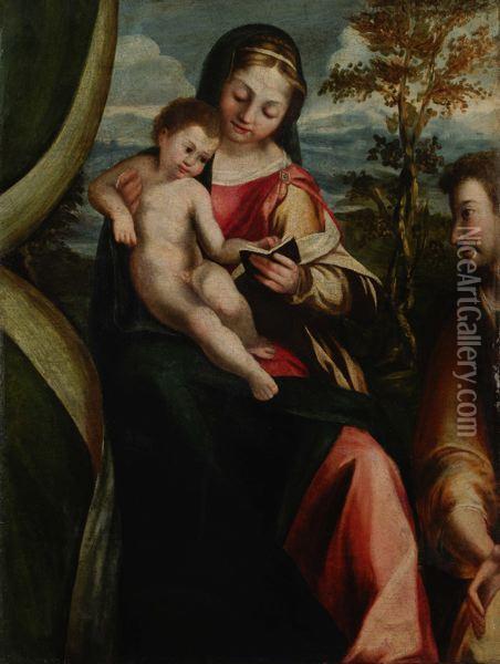 La Vergine Con Il Bambino E Un Santo Oil Painting - Antonio Cimatori