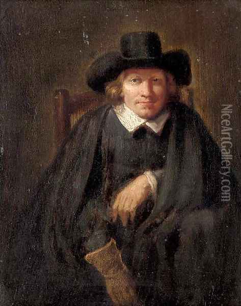 Portrait of a gentleman, seated, half-length, wearing a glove on his right hand Oil Painting - Ferdinand Bol