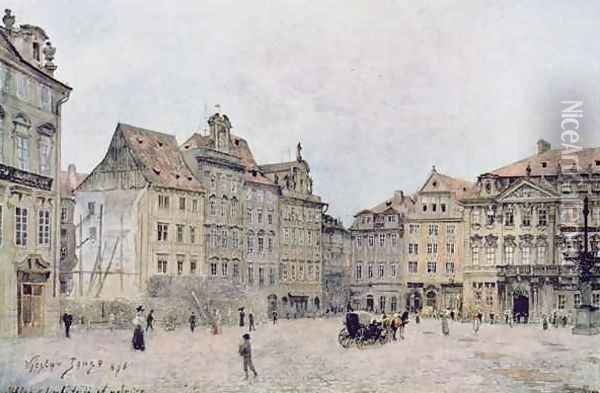 View of the north east side of the Staromestsky Rynk in 1896 Oil Painting - Vaclav Jansa