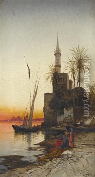 On The Banks Of The Nile (+ On The Banks Of The Nile; Pair) Oil Painting - Hermann David Salomon Corrodi