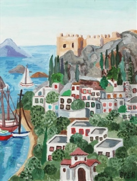 Island View Oil Painting - Theofilos Hadjimichail