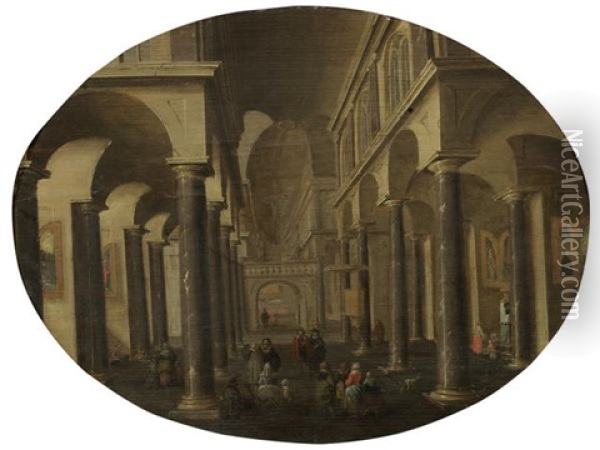 Figures Gathered In A Church Interior Oil Painting - Hans Jurriaensz van Baden