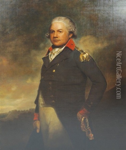 A Portrait Of Sir Robert Rollo Gillespie (1766-1814) Wearing Military Uniform Oil Painting - Robert Home