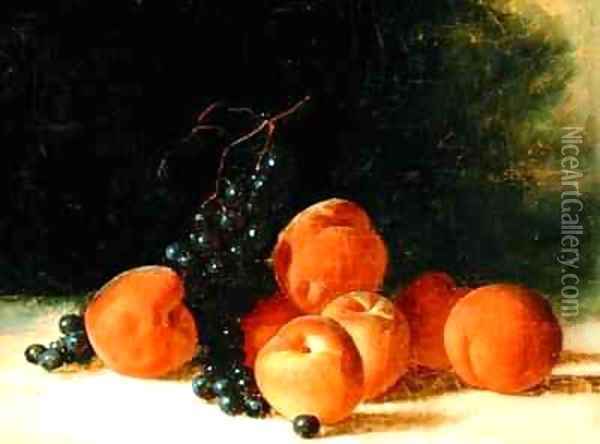Still Life with Grapes and Peaches Oil Painting - John F Francis