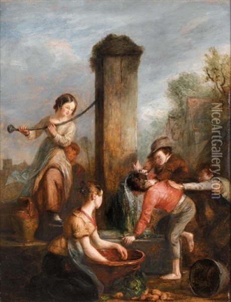 The Pump Well Oil Painting - Alexander Fraser the Elder
