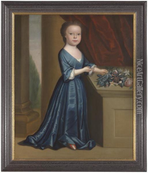 Portrait Of A Young Girl In A Blue Dress Oil Painting - Gerardus Duyckinck