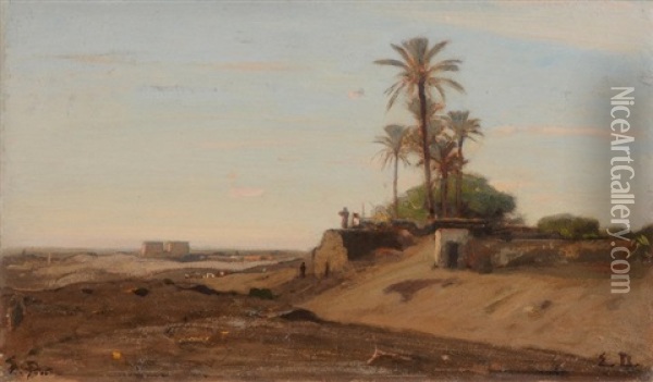 Landschaft Bei Luxor, Im Hintergrund Der Tempel Von Karnak Oil Painting - Etienne Duval