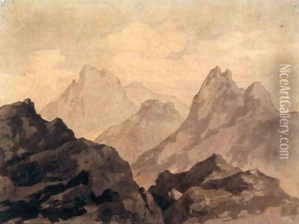 Mountain Tops (A Mountain Study), c.1780 Oil Painting - Alexander Cozens