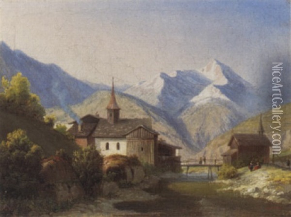 Weiler In Einer Berglandschaft Oil Painting - Johann Wilhelm Lindlar
