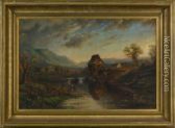 Landscape With Mill Oil Painting - Edmund Darch Lewis