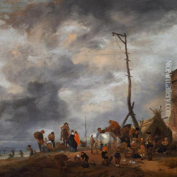 The Catch Of The Day Is Being Brought Ashore Oil Painting - Pieter Wouwermans or Wouwerman