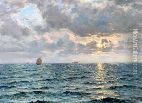 Sunset Over The Sea Oil Painting - Charles Louis Eugene Signoret