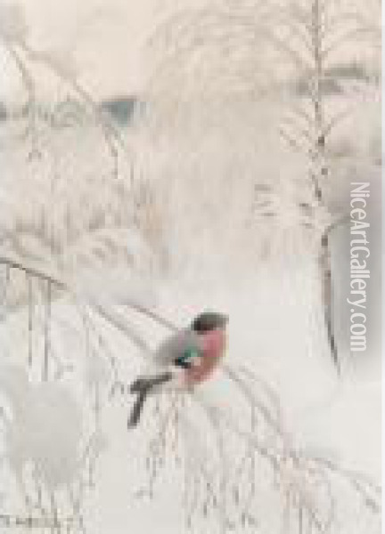 A Chaffinch In Snow Oil Painting - Theodor Severin Kittelsen