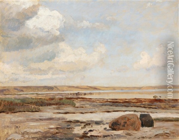 Fiord Landscape Oil Painting - Janus la Cour