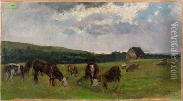 Vaches Au Pre Oil Painting - Paul Huet
