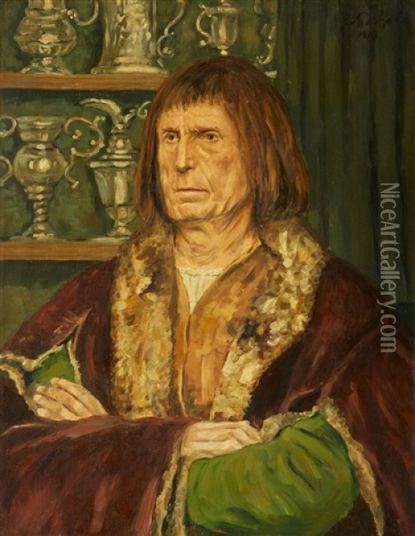 Portrait Of A Man In Renaissance Costume Oil Painting - Eduard (Karl-Franz) von Gebhardt