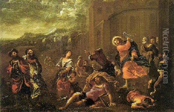 Cristo Scaccia I Mercanti Dal Tempio Oil Painting - Matteo de' Pitocchi (Matteo Ghidoni)