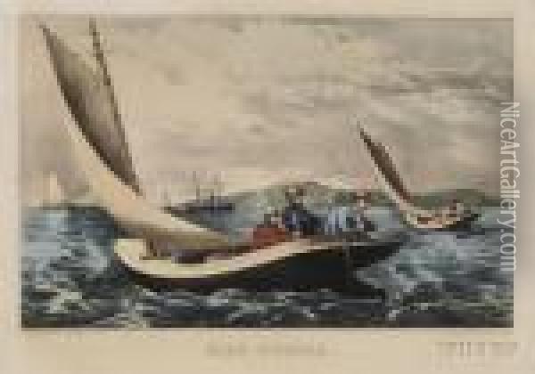 Blue Fishing Oil Painting - Currier & Ives Publishers
