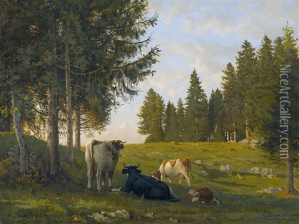 Vaches A La Joux-perret Oil Painting - Edouard Jeanmaire