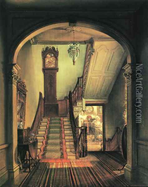 The Old Clock on the Stairs Oil Painting - Edward Lamson Henry