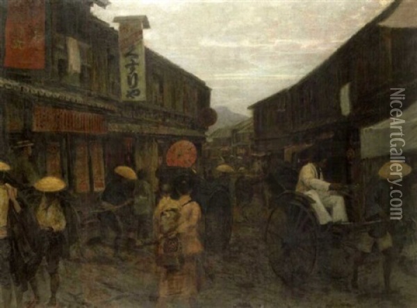 Edo (old Tokyo), Japan Oil Painting - Aleksandr Inokent'evich Chirkov