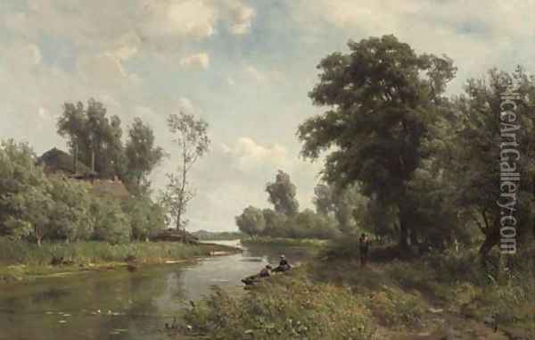 Along the river Vlist Oil Painting - Jan Willem Van Borselen