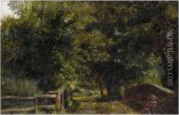 Brambrough Bridge, Chesire Oil Painting - William Davis