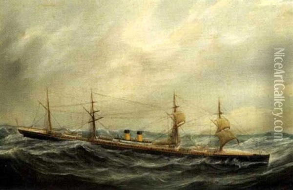 Portrait Of An Ocean Steamer In Heavy Seas Oil Painting - Parker (George Parker) Greenwood