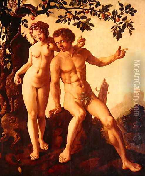 Adam and Eve Oil Painting - Jan Van Scorel