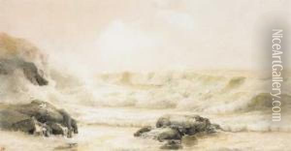 Seagulls On Rocks, Portrush Oil Painting - Helen O'Hara
