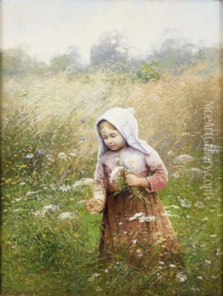 Flicka Pa Blomsterang Oil Painting - Johan Severin Nilsson