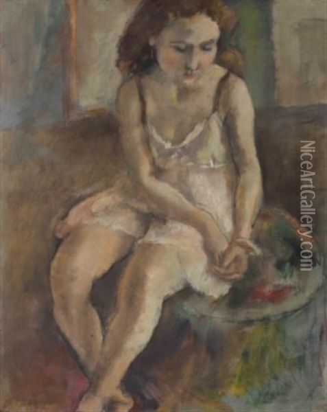 Jeune Fille Pensive Oil Painting - Jules Pascin