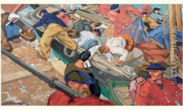Mouvement Du Port, L'arrivee Oil Painting - Jean Guillaume Rosier