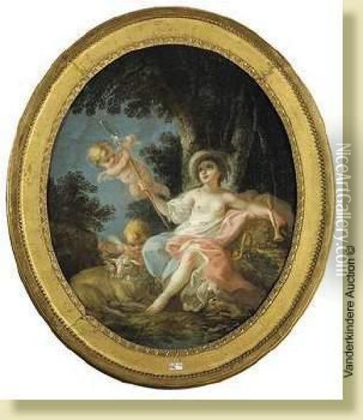 Venus Deguisee En Bergere Entouree D'amours Oil Painting - Jean Benard