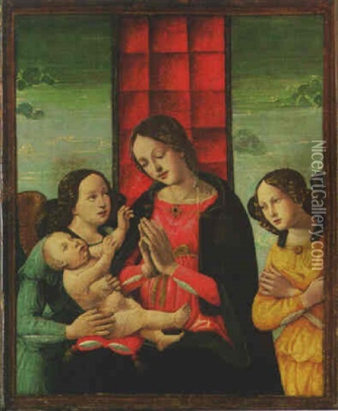 The Madonna And Child With Two Attendant Angels Oil Painting - Domenico Ghirlandaio
